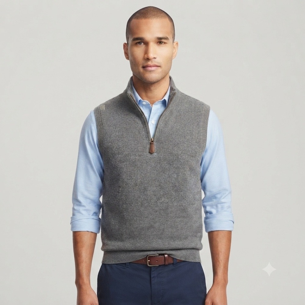 Roundtree & Yorke Vest Mens 2XT 2X‎ Tall Sweater Quarter Zip Gray Cotton